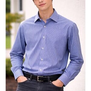 Scotch Soda Mens Blue Pinstripe Dress Shirt Signature Series Size L